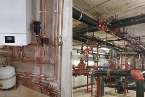 residential plumbing system pipes and valves inside house wall